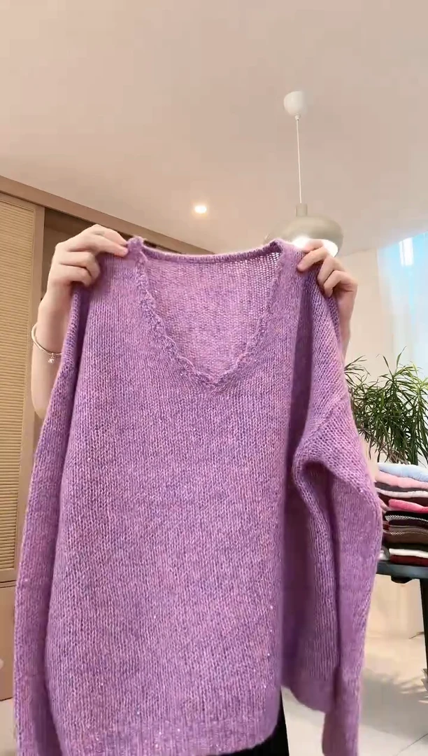 6997-粉紫毛衣上衣