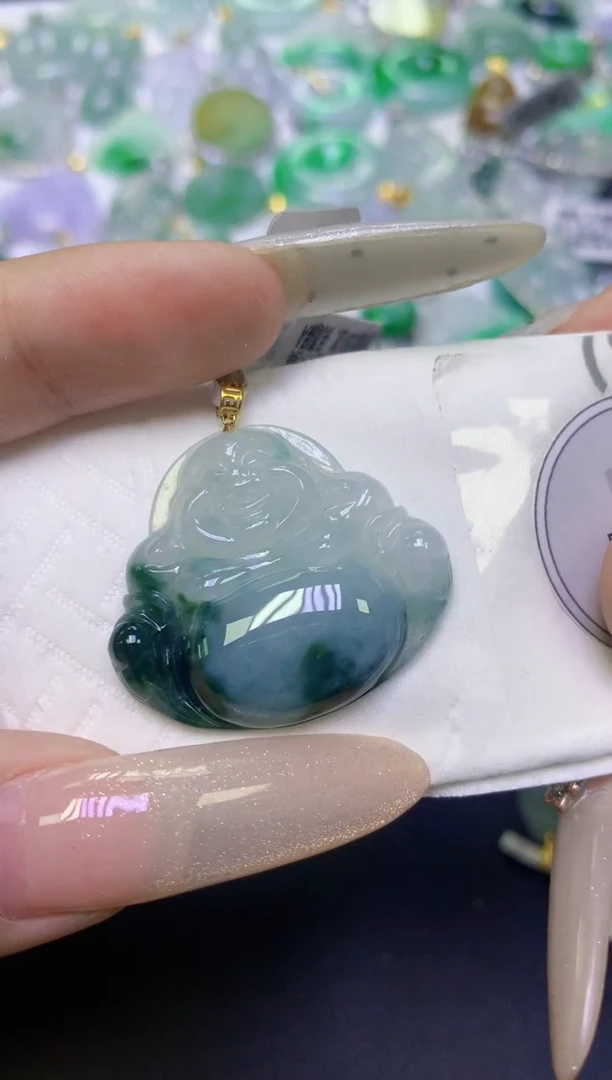 颈饰18K金镶嵌翡翠天然缅甸翡翠A货百元以上9元证书费自理