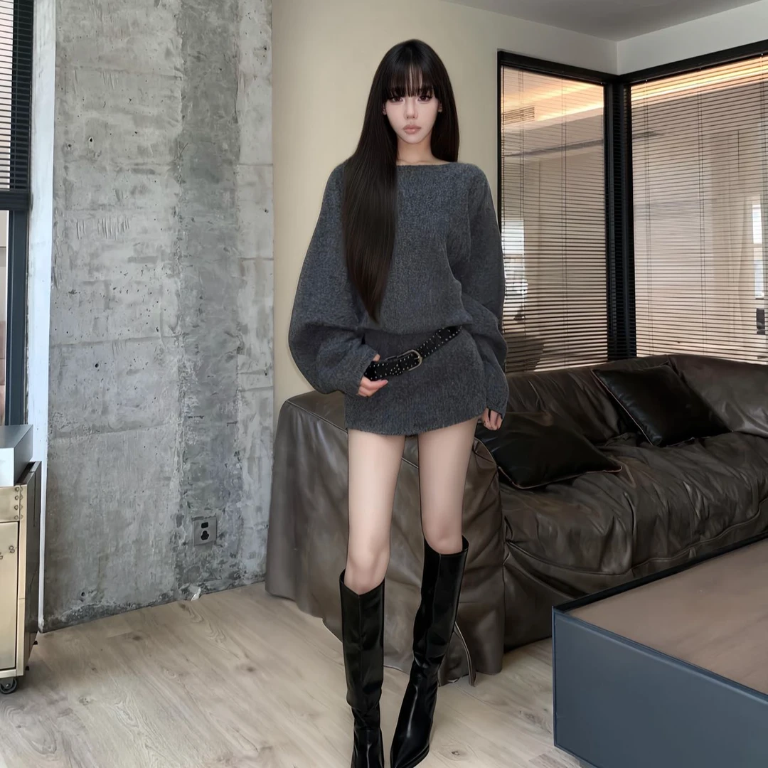 美式辣妹慵懒高级感秋冬针织连衣裙女装秋冬气质收腰显瘦包臀裙子