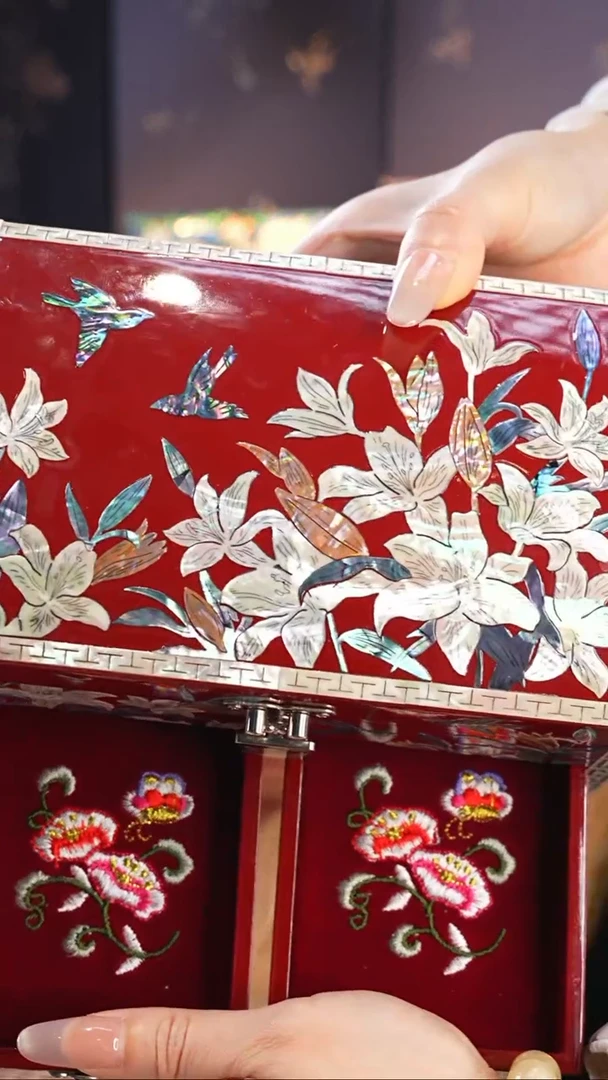 【闪购商品】瓷片螺钿工艺香椿木首饰盒