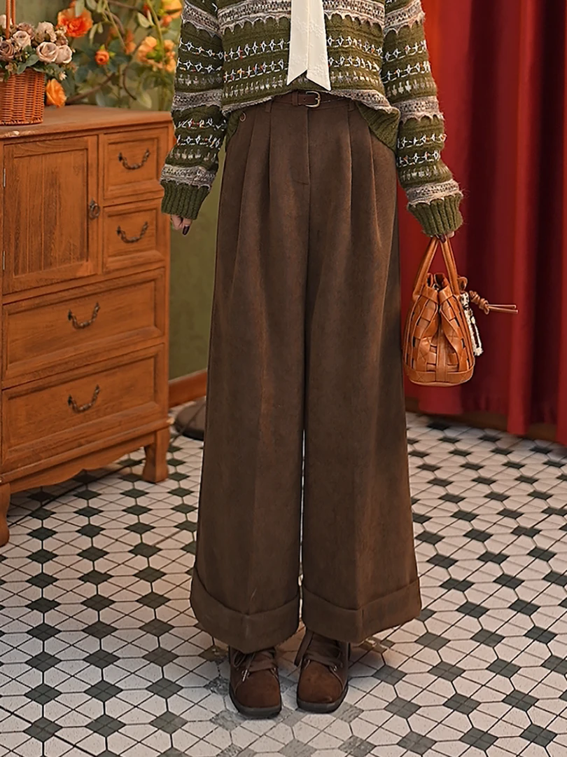 思思港风  25新款显瘦气质高腰时尚休闲复古港风裤子#7416