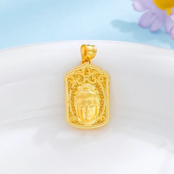 足金999 花丝方牌观音吊坠