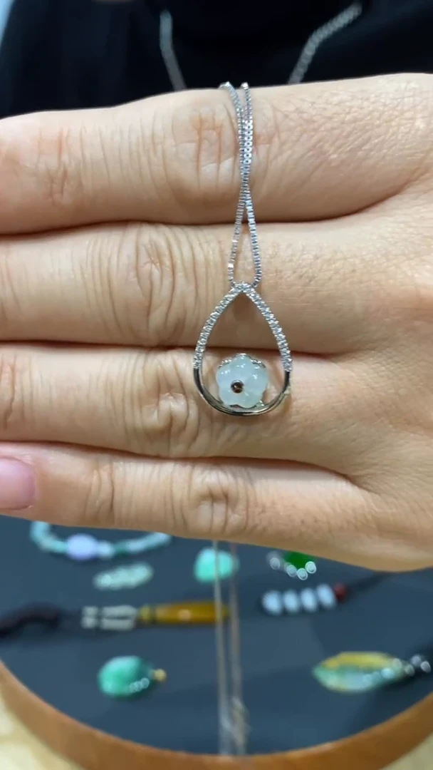 吊坠(不含链)银S925镶嵌翡翠三生有幸 繁花似锦