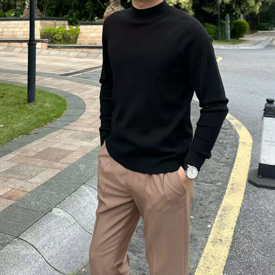 YYUN NZ秋冬新款半高领毛衣高级感男士内搭修身打底针织衫