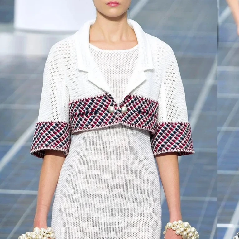 99新 Chanel/香奈儿 34码13春夏白色拼红色编织短款外套
