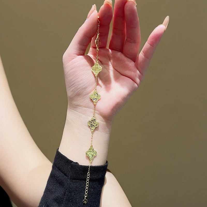 足银手链 足银手链 碎冰五花手链时尚百搭精美双面简约精致气质