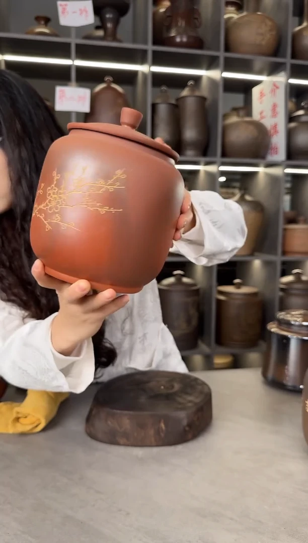 【闪购商品】罐本陶手作泥兴陶手工柴烧刻绘罐1斤装（瑕疵