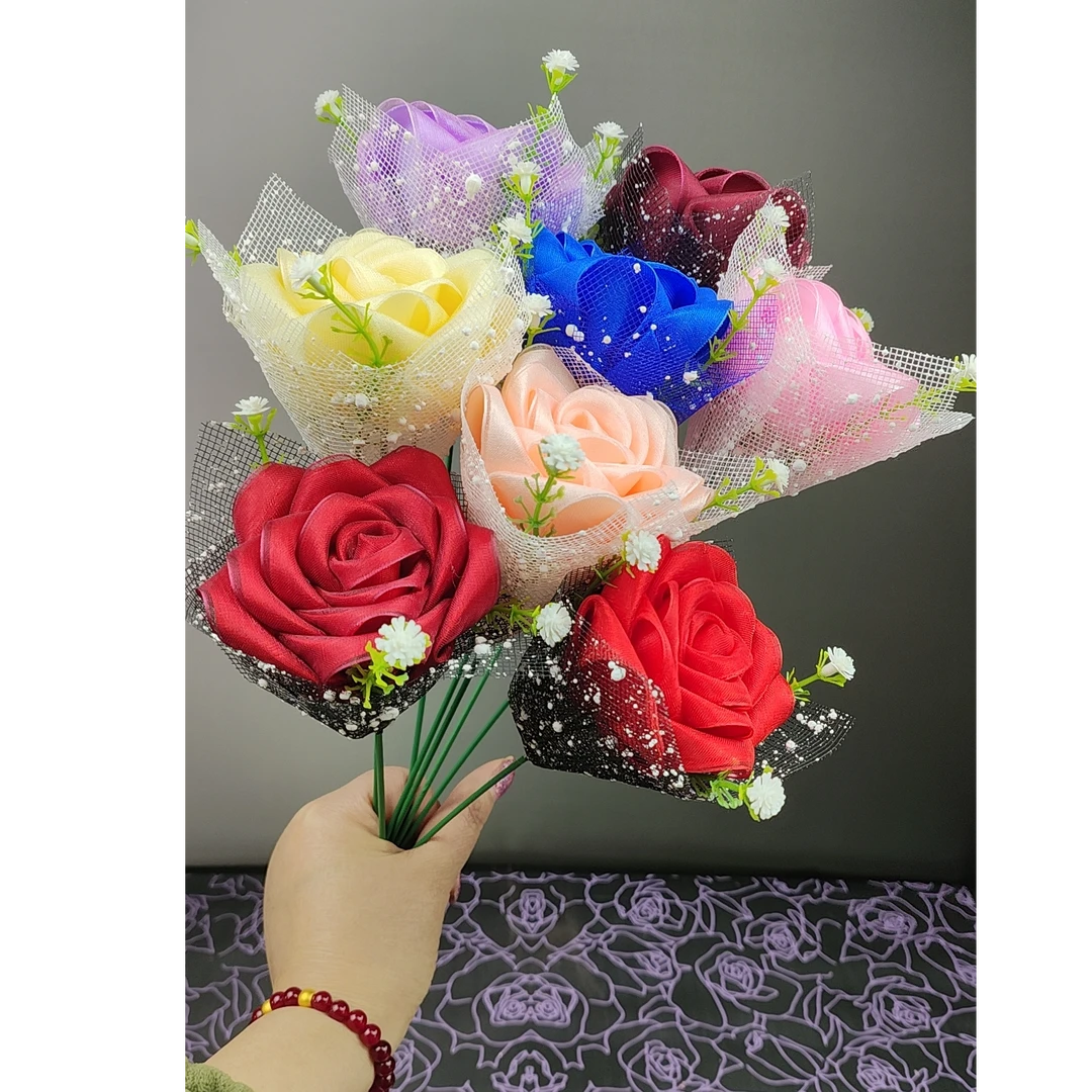4cm丝带+纱带玫瑰花材料包新手材料包送教程