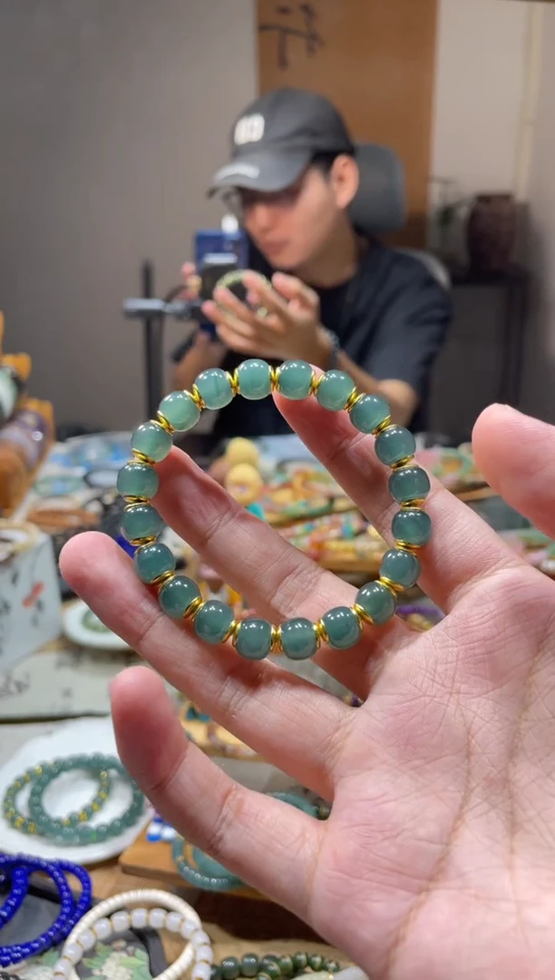 未镶嵌手串翡翠金盾高冰蓝翡翠手串