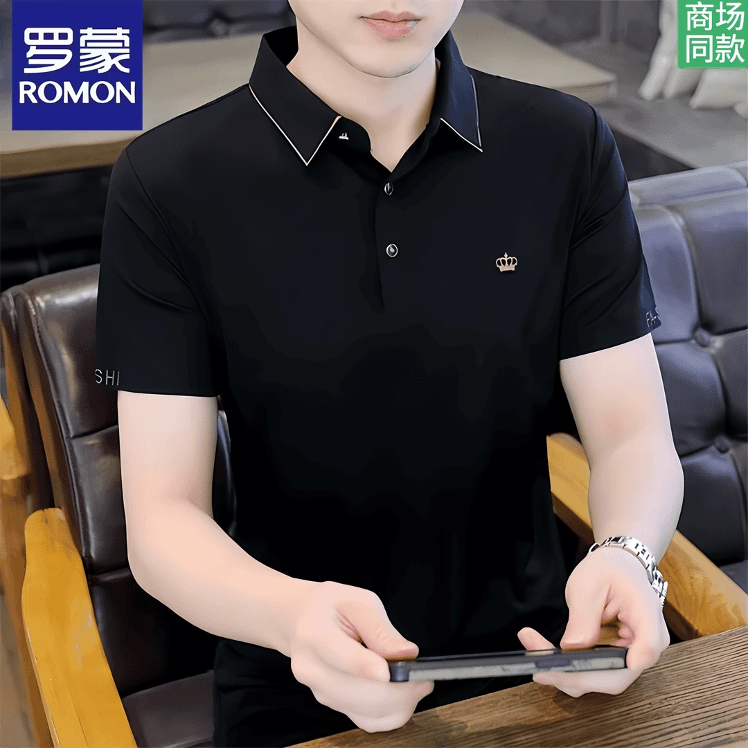Romon/罗蒙2025夏季冰丝polo衫短袖男恤夏季潮流半袖商务休闲翻领