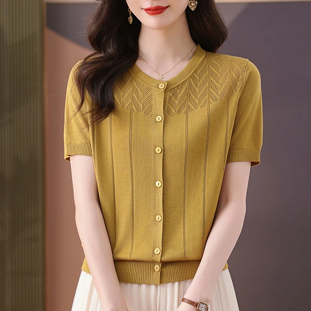 薄款常规轻职风荷叶裙中老年女装小衫夏季女士纯色洋气气质半袖