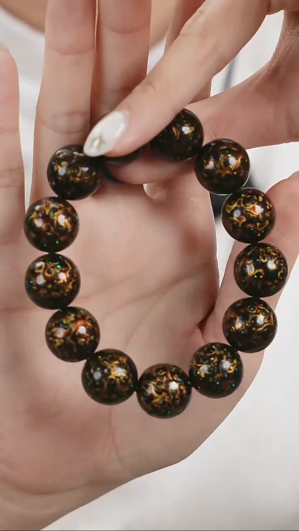 【漆说大漆】15*14黑金变彩手串