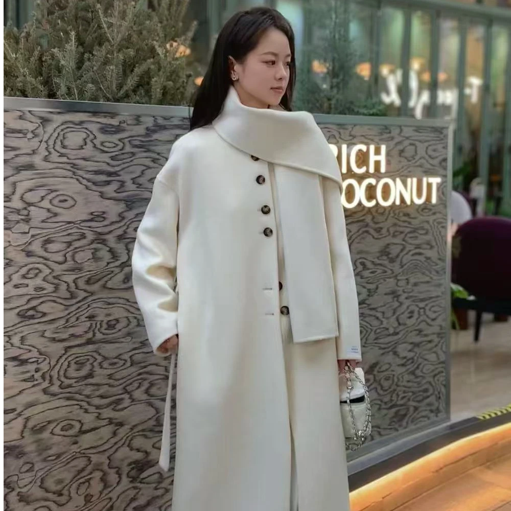 【Kai卡伊专属】新款双面呢秋冬长款过膝宽松围巾设毛呢外套2408