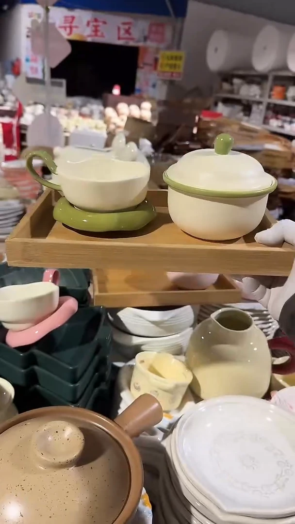 陶瓷绿色炖盅+杯子2件套微瑕 凑满20元包邮