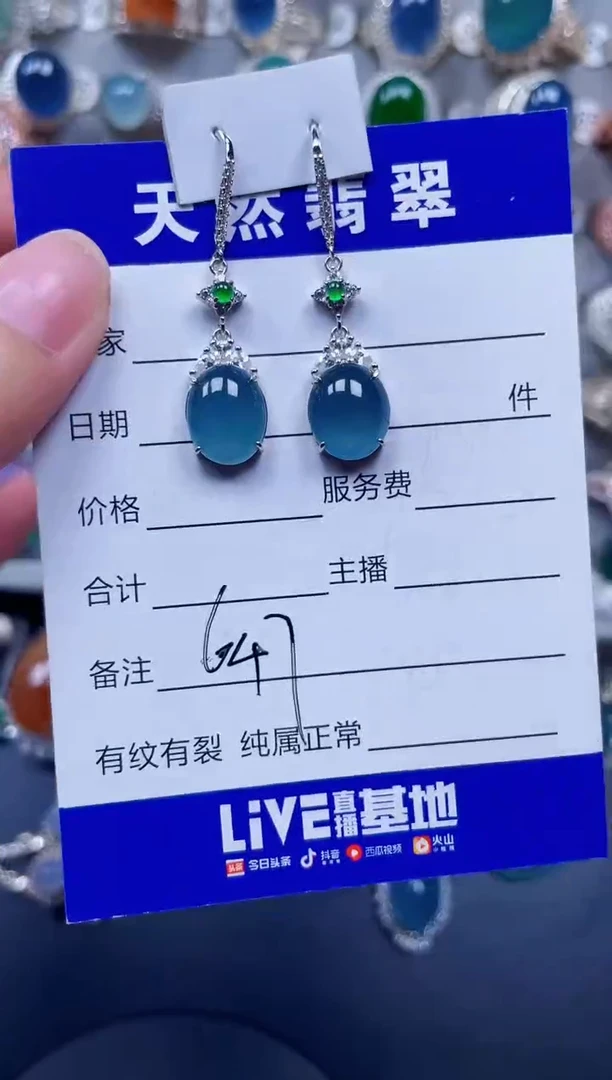 银S925镶嵌翡翠耳饰647