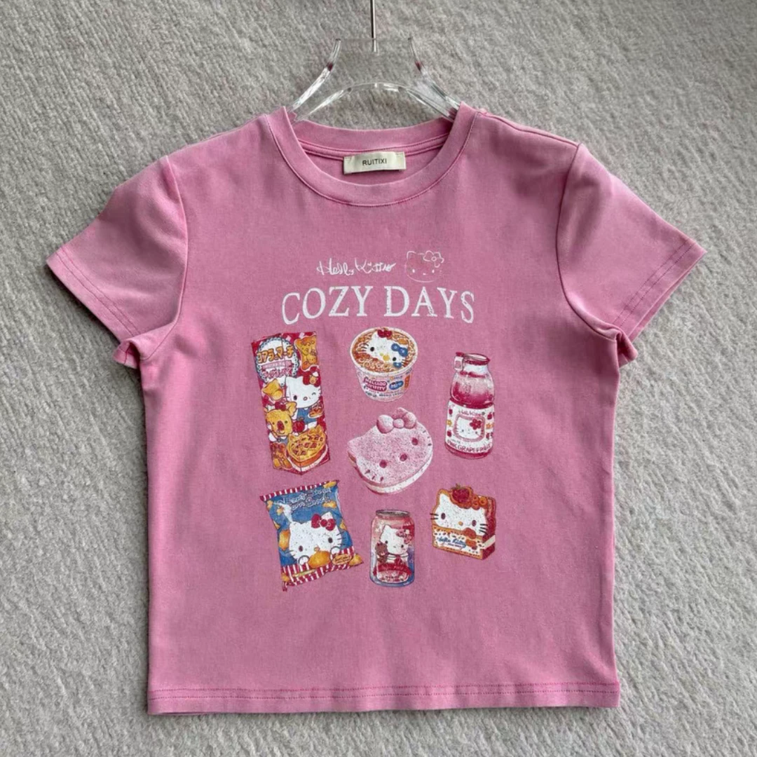 【济州岛】RUITI XI 卡通甜品kitty猫印花短袖