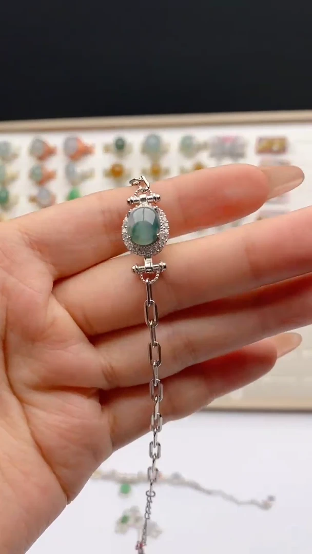 翡翠戒指银S925镶嵌天然A货翡翠