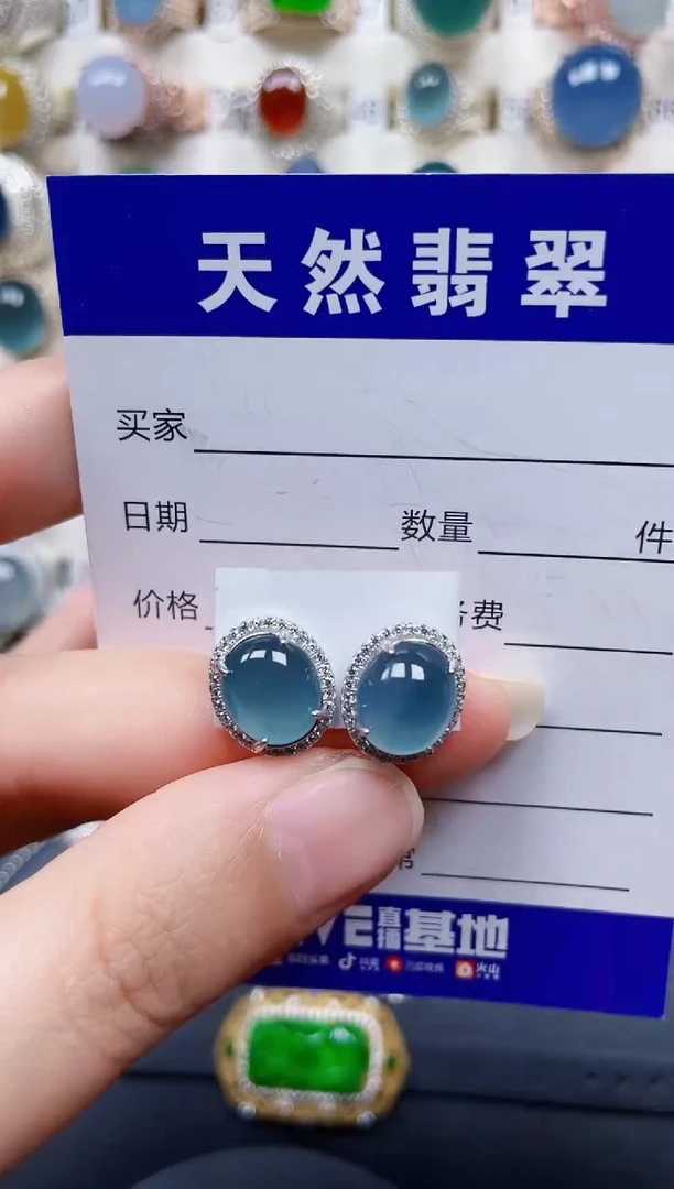 银S925镶嵌翡翠耳饰287