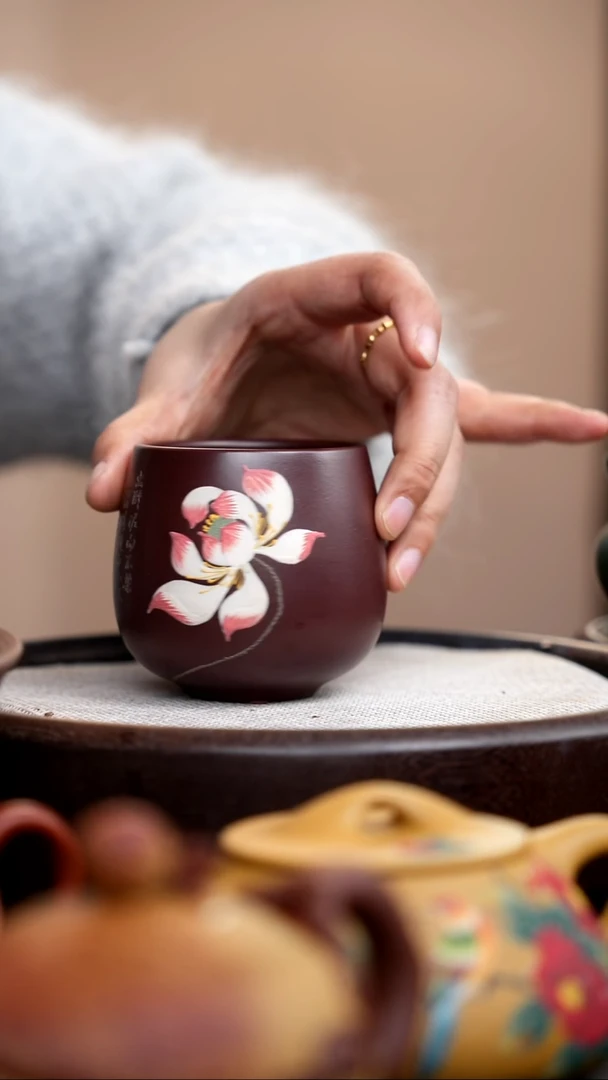 茶壶紫砂石红荷花龙蛋杯