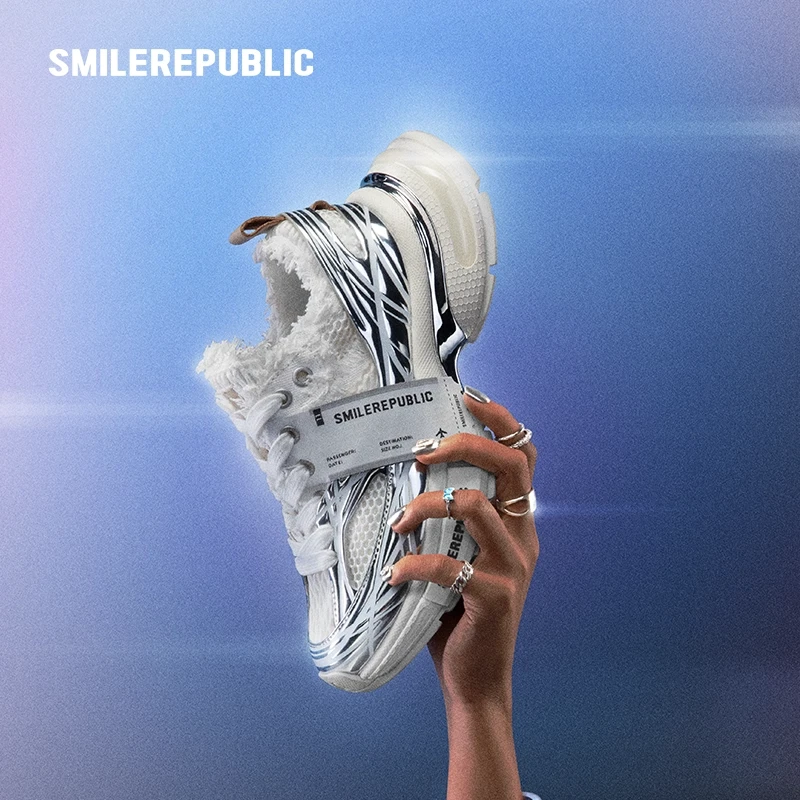 SMILEREPUBLIC SKYLINE银白色系列网布手工老爹鞋