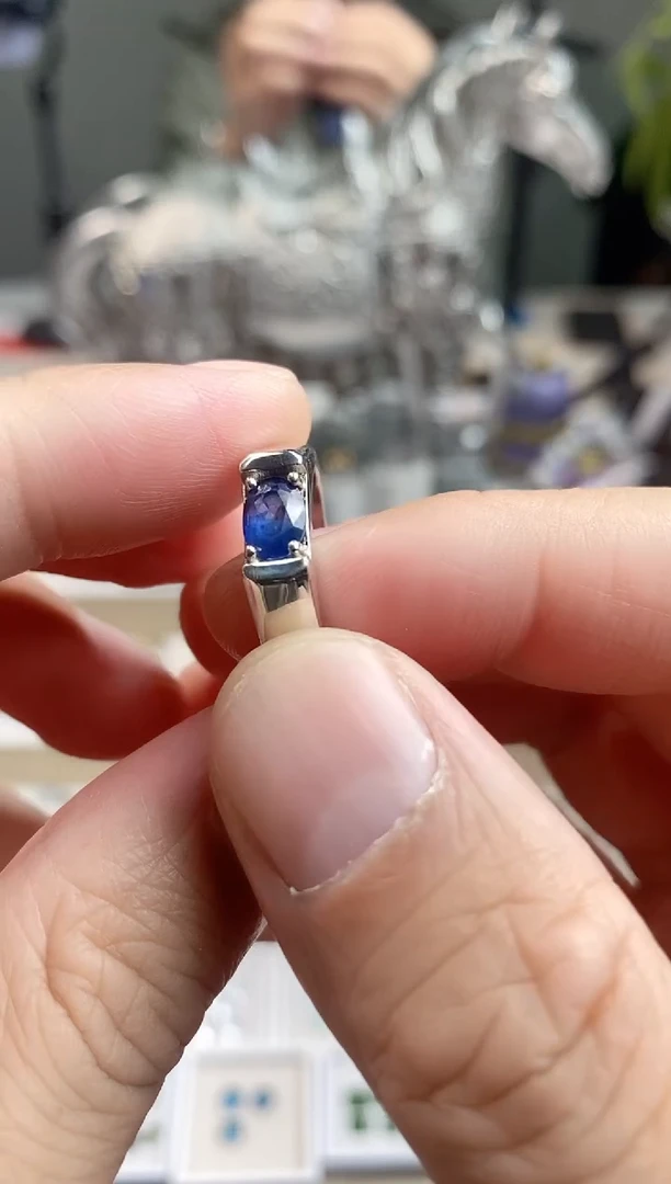 蓝宝石戒指银S925镶嵌活口戒圈拍下备注身高体重