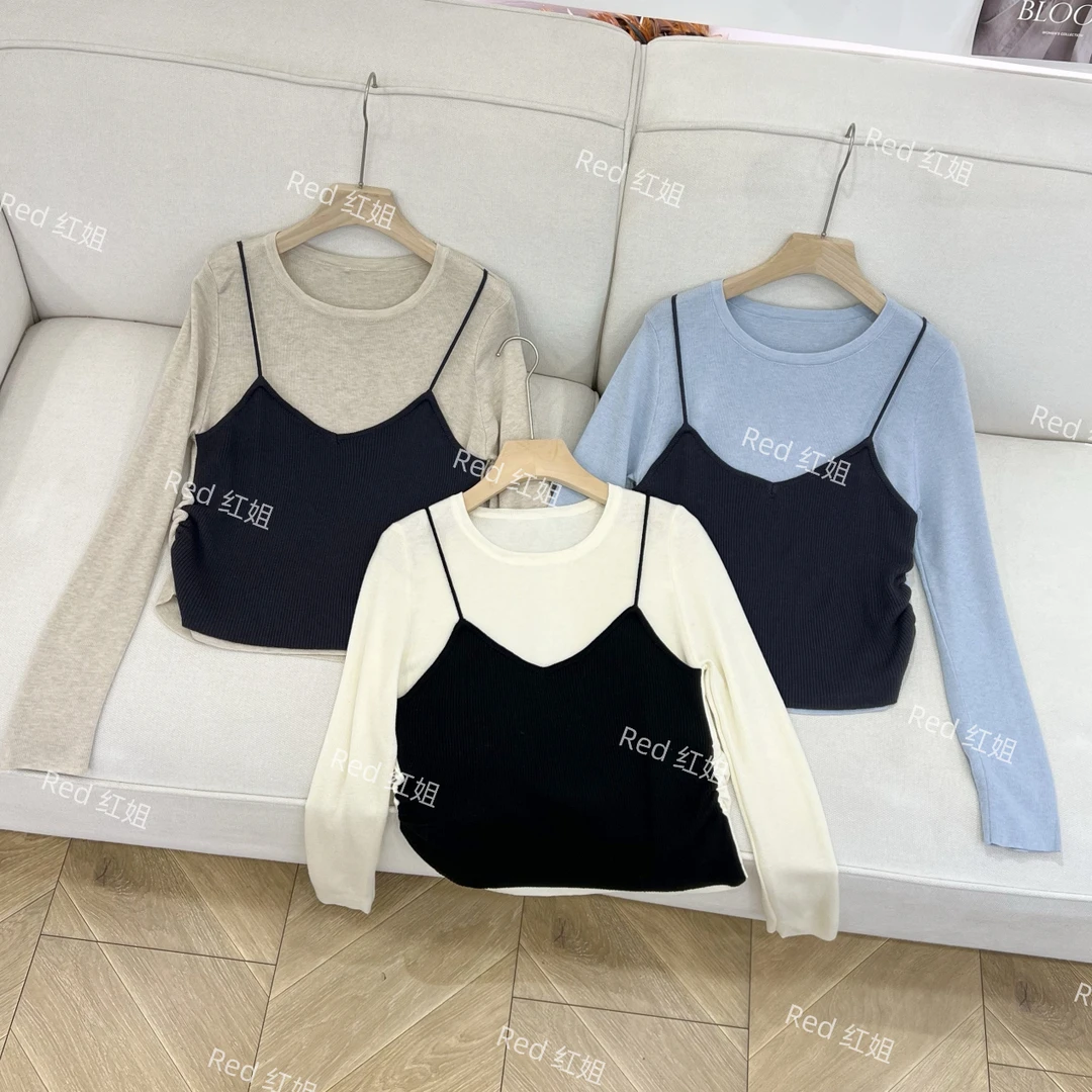 春季新品假两件背心韩系显瘦休闲简约外穿针织衫2870