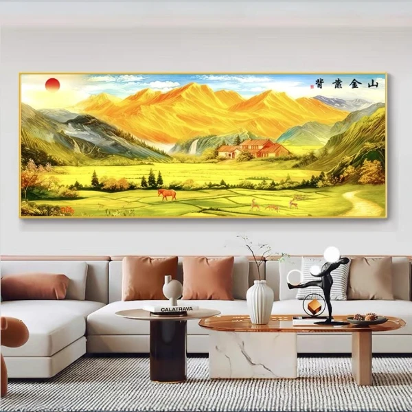 背靠金山客厅沙发背景墙沙发背景餐厅平面晶瓷挂画