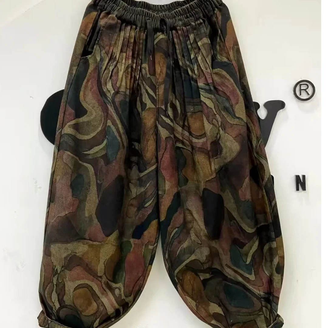 2025春季夏款复古大码休闲炒色宽松薄款印花牛仔裤女