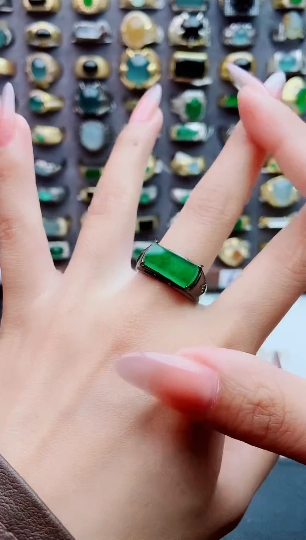 银S925镶嵌戒指翡翠天然翡翠男戒