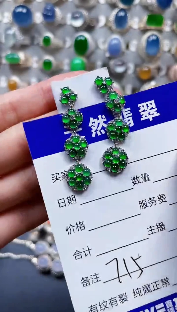 银S925镶嵌翡翠耳饰715
