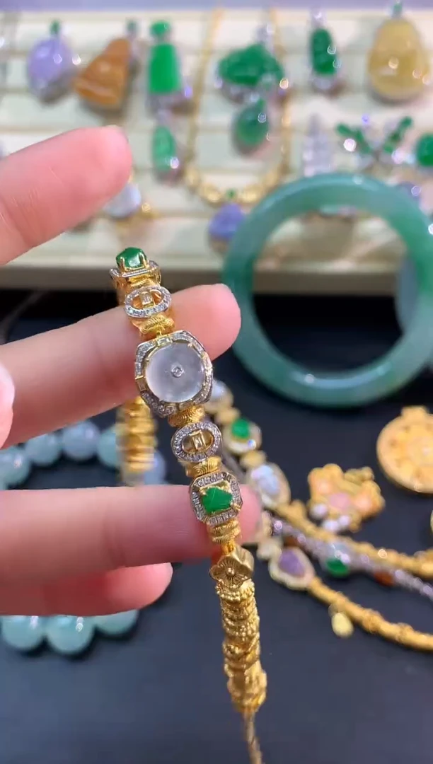 足金镶嵌手串翡翠手串|15000+750