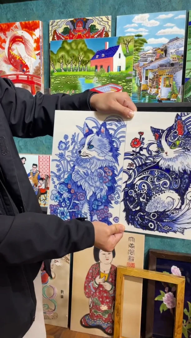 陶瓷大***a20*30青花猫狗