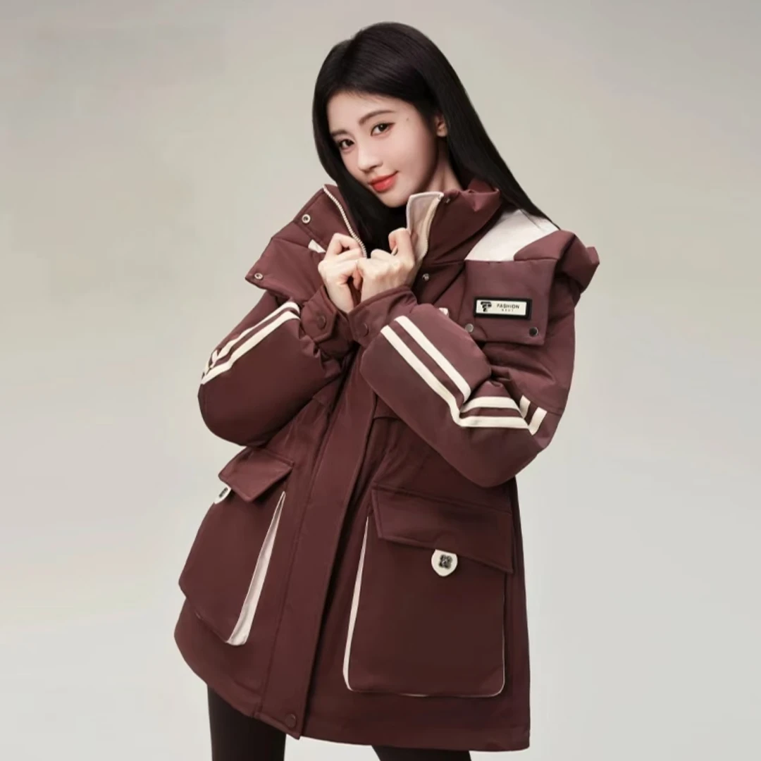 0316时尚高级感保暖户外百搭收腰女士撞色棉服