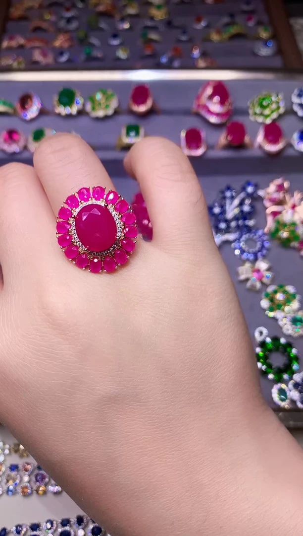 银S925镶嵌戒指红宝石...