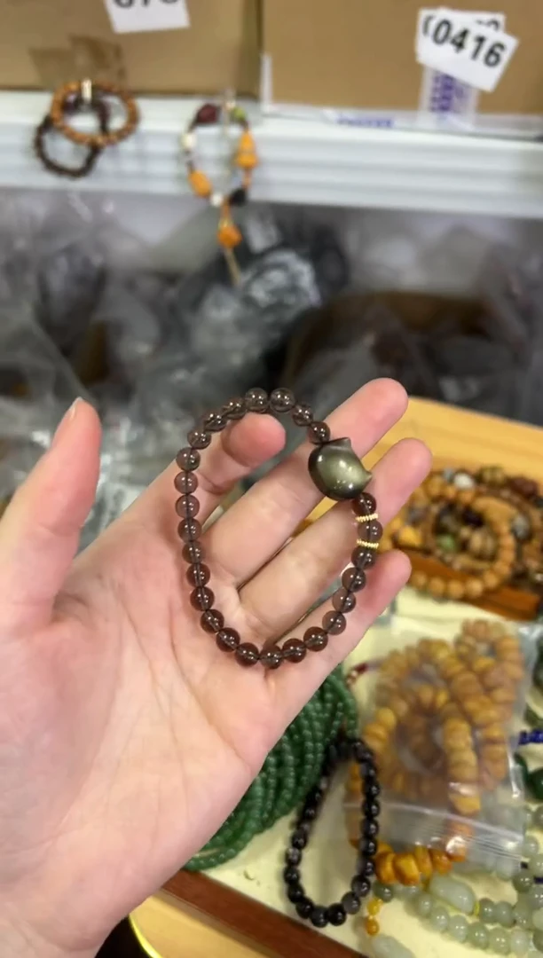 【闪购商品】水晶手链未镶嵌茶晶猫猫头搭配款手链[1098]