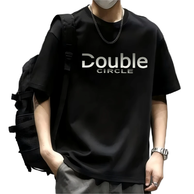 夏季男士美式宽松港风圆领字母短袖T恤设计师潮男黑色男生运动t恤