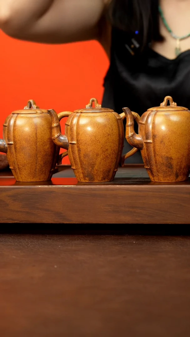 茶壶紫砂黄金段泥柴烧竹韵170cc左右