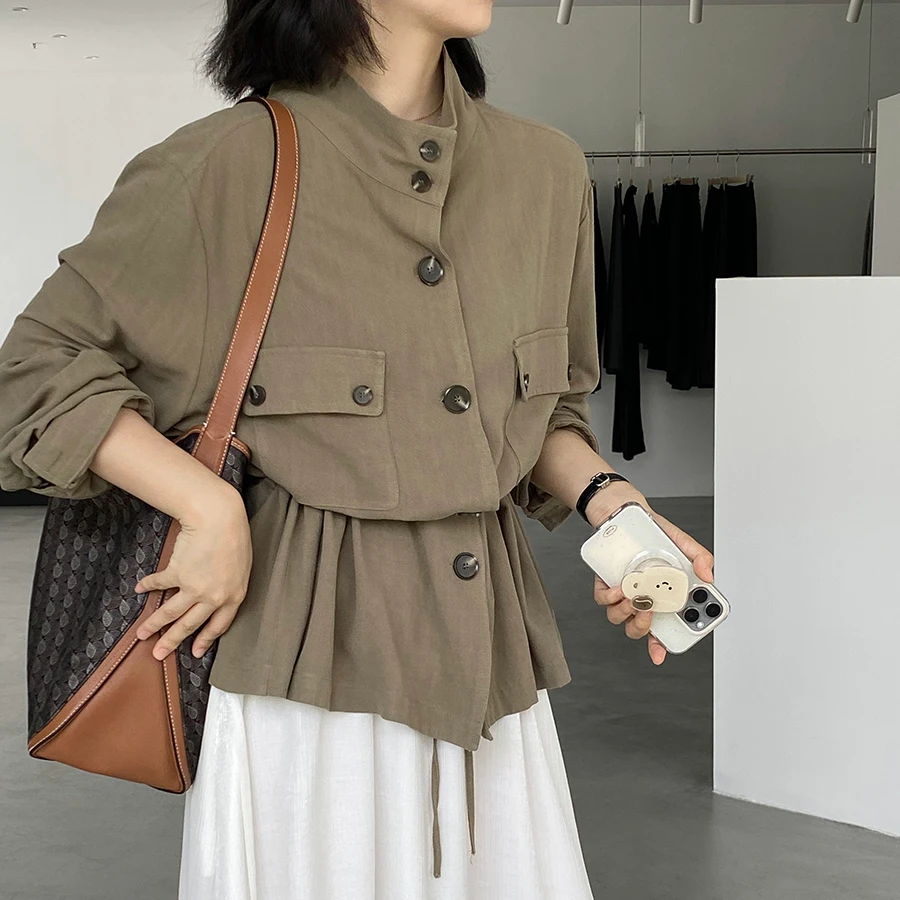 可以两穿小众复古气质亚麻衬衫外套女2025早秋百搭系带上衣