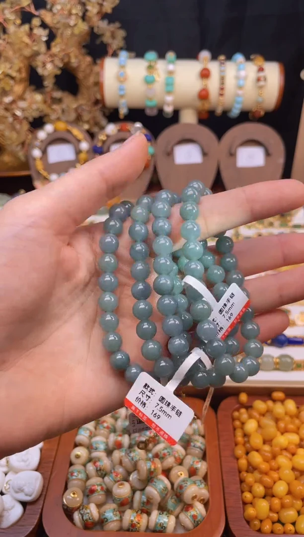 未镶嵌手串翡翠蓝水手串7mm+单圈多样性