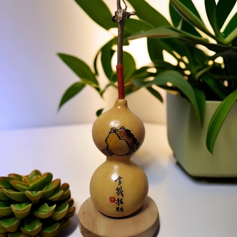 手工彩刻金蟾葫芦摆件风水家居客厅装饰手捻挂件