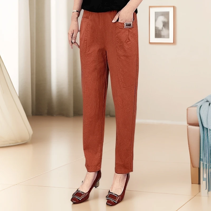 2025秋季新款透气高腰显瘦哈伦裤大码宽松棉麻时尚百搭九分休闲裤