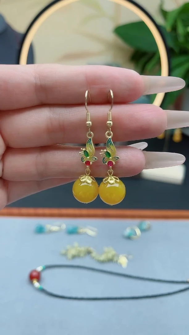 玛瑙/玉髓耳饰银S925镶嵌8852