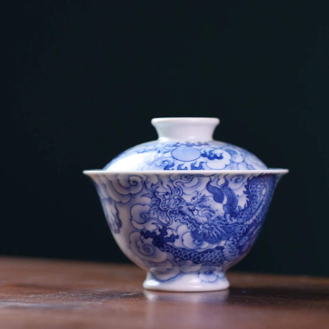 刘建锋窑青花仿清云龙纹盖碗顺丰包邮 LJF030