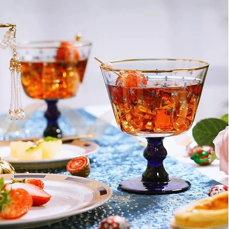 俄皇LOMONOSOV钴蓝网纹水晶玻璃轻奢高档红酒高脚香槟杯结婚礼物