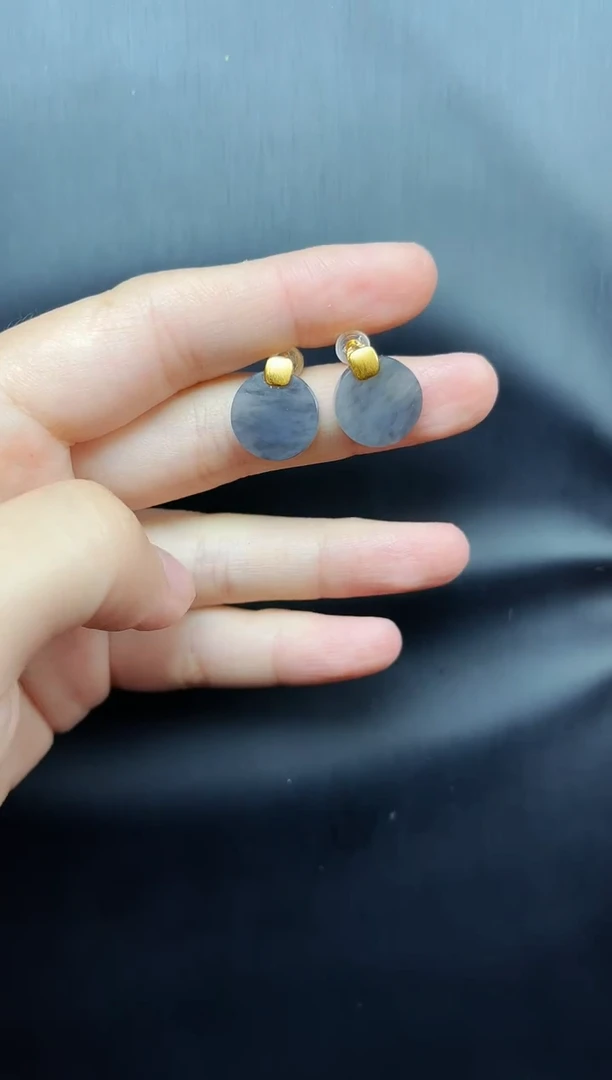 和田玉银S925镶嵌耳饰圆牌耳钉06