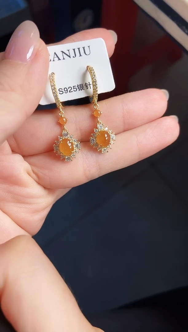 银S925镶嵌翡翠耳饰12