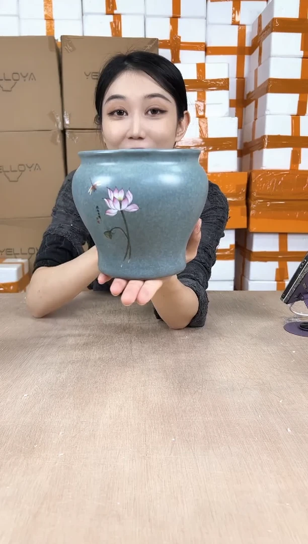 缸形深绿荷花13x13