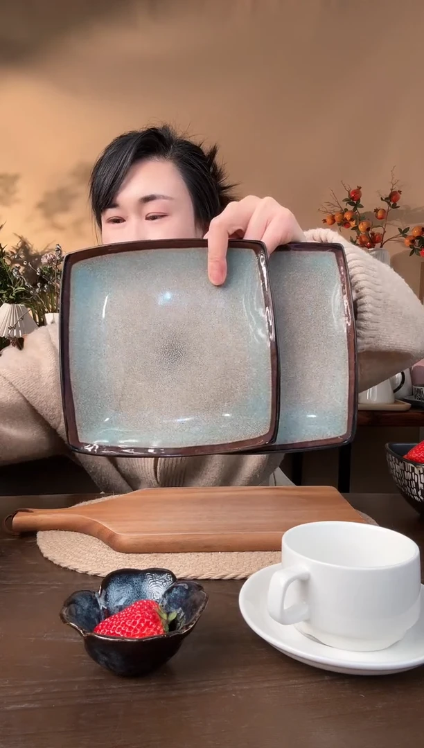 【闪购商品】瓷片8英寸窑变方盘2只微瑕