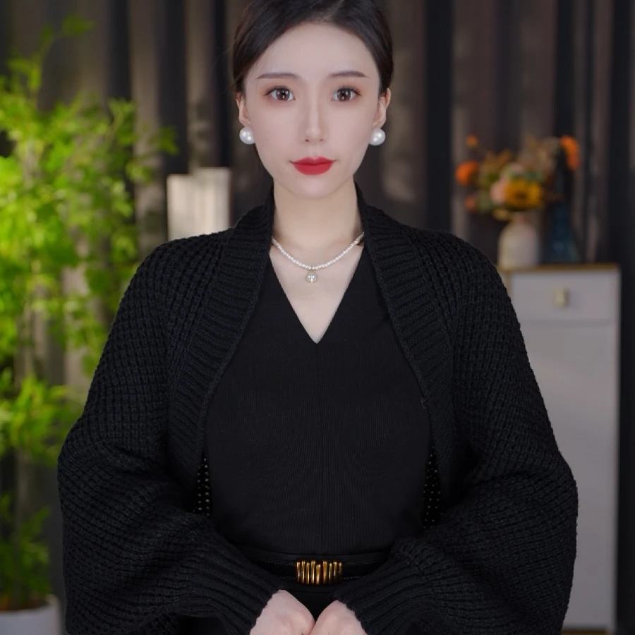 【四季】【长袖针织披肩】春秋保暖针织披肩外套气质披肩百搭时尚护颈