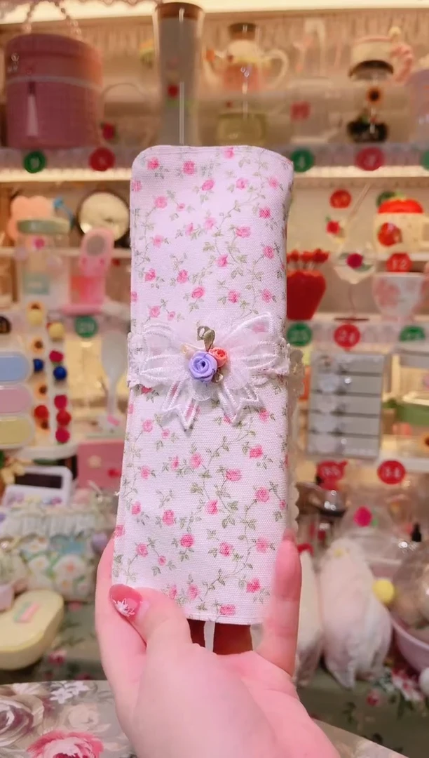 小碎花化妆笔袋粉色——手工制作品质好！